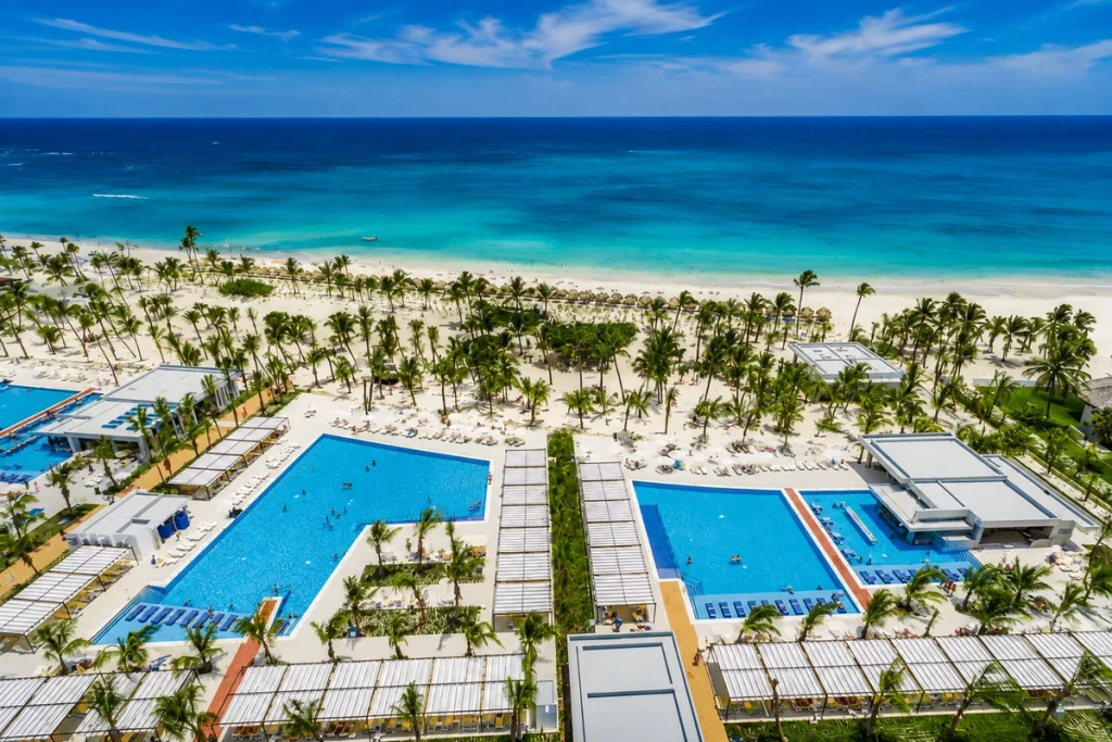 Aerial view of Hotel Riu Republica beachfront resort in Punta Cana, Dominican Republic
