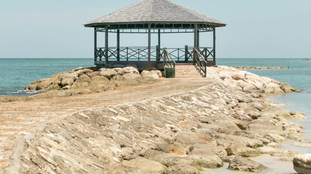 aterfront gazebo and Caribbean Sea in Montego Bay Jamaica