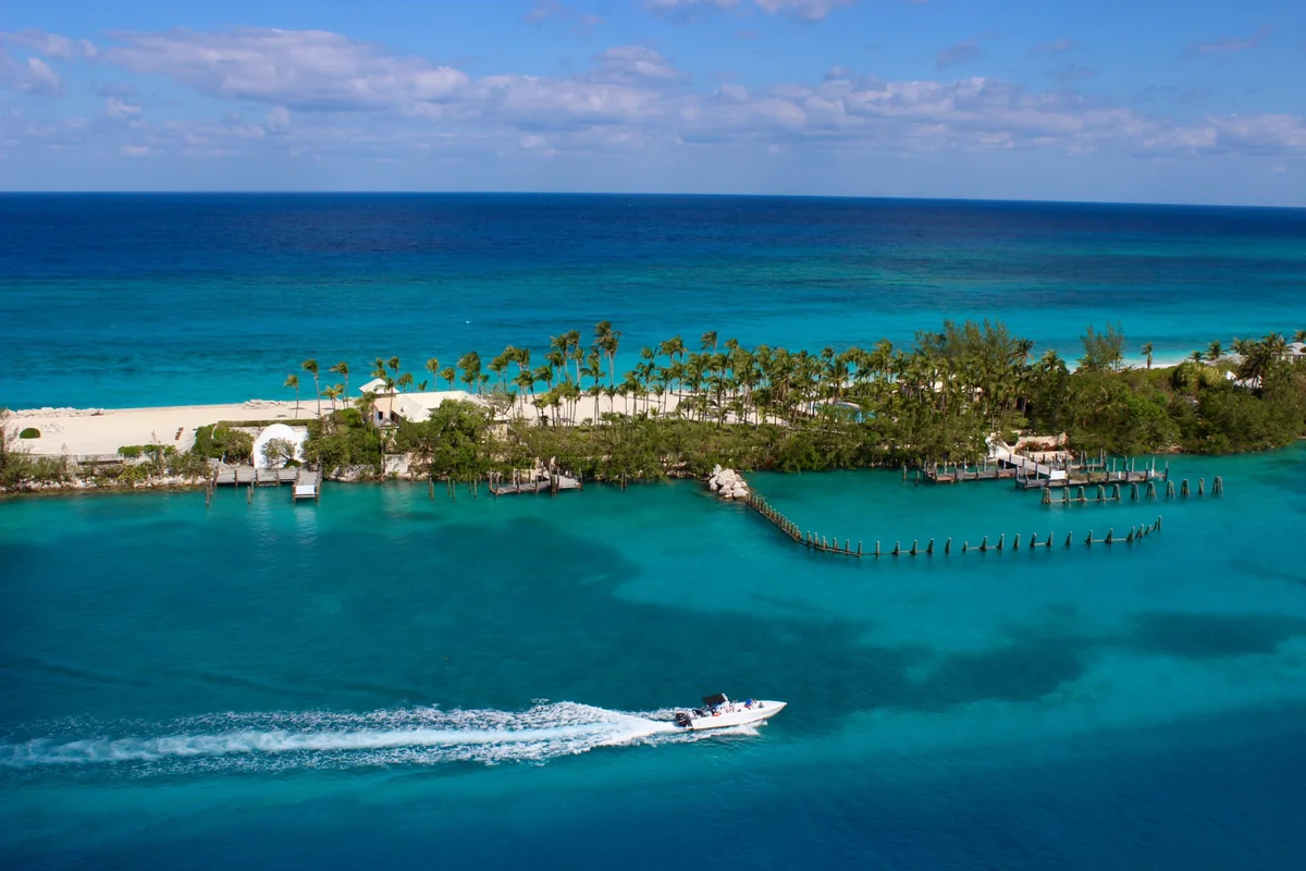 Paradise Island coastline and turquoise water near Nassau Bahamas