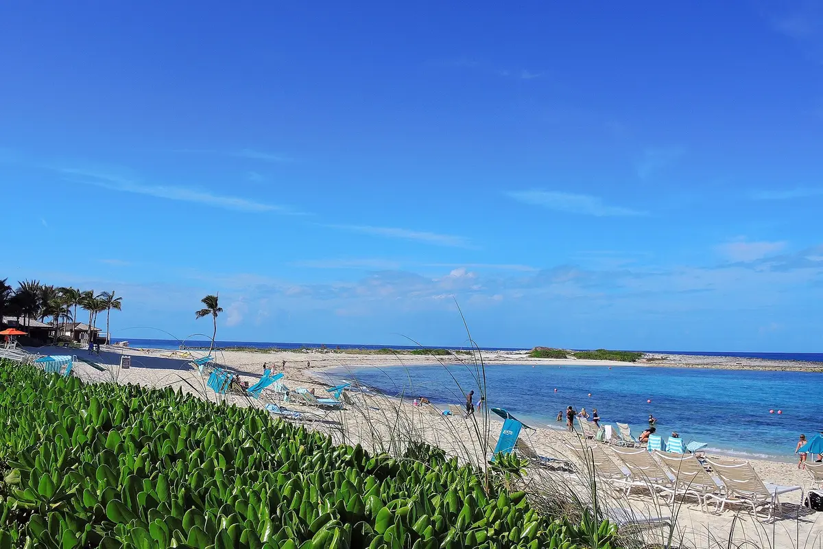 Paradise Island beach and coral reef lagoon in the Bahamas