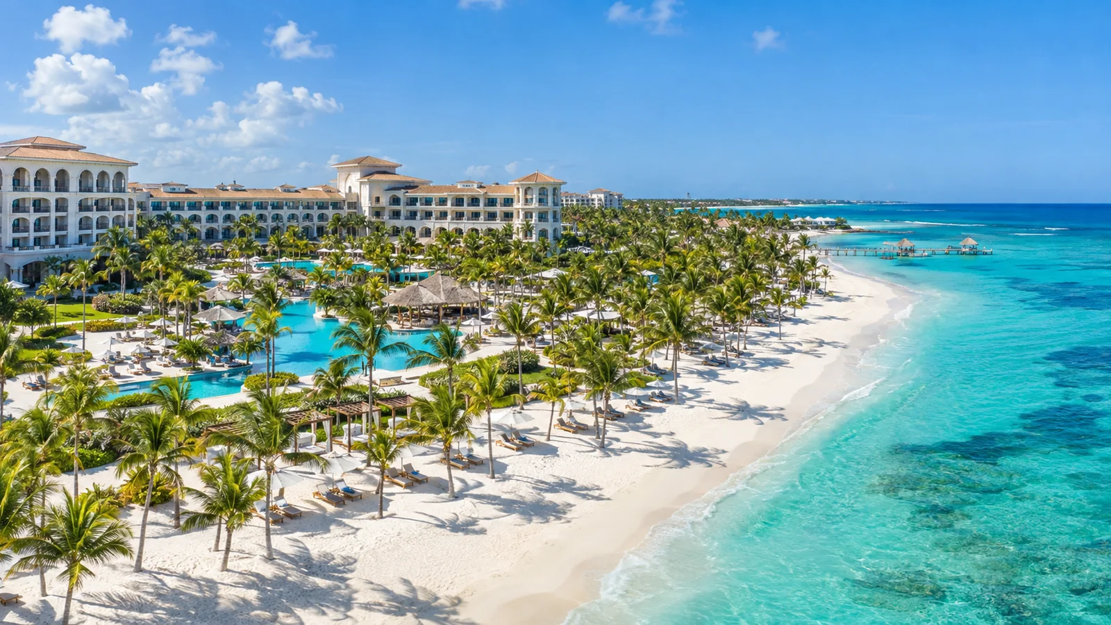 Illustrative beachfront resort scene in Punta Cana with white sand and turquoise water