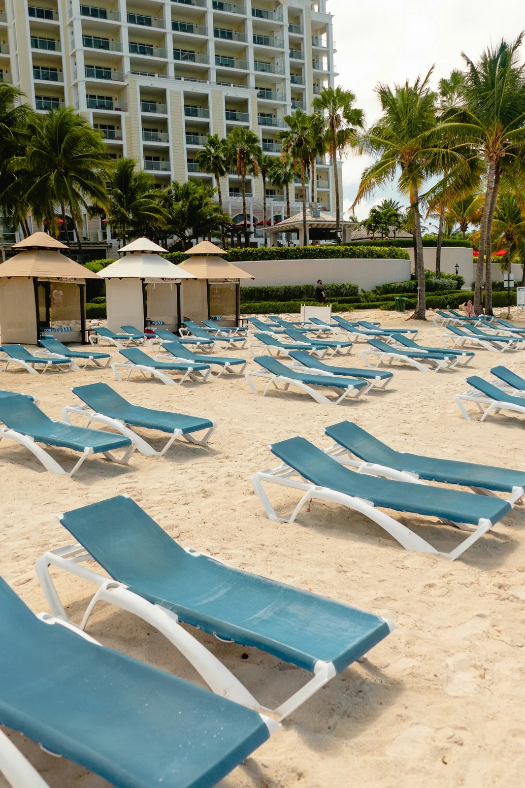 Beach loungers at a beachfront resort in Montego Bay, Jamaica